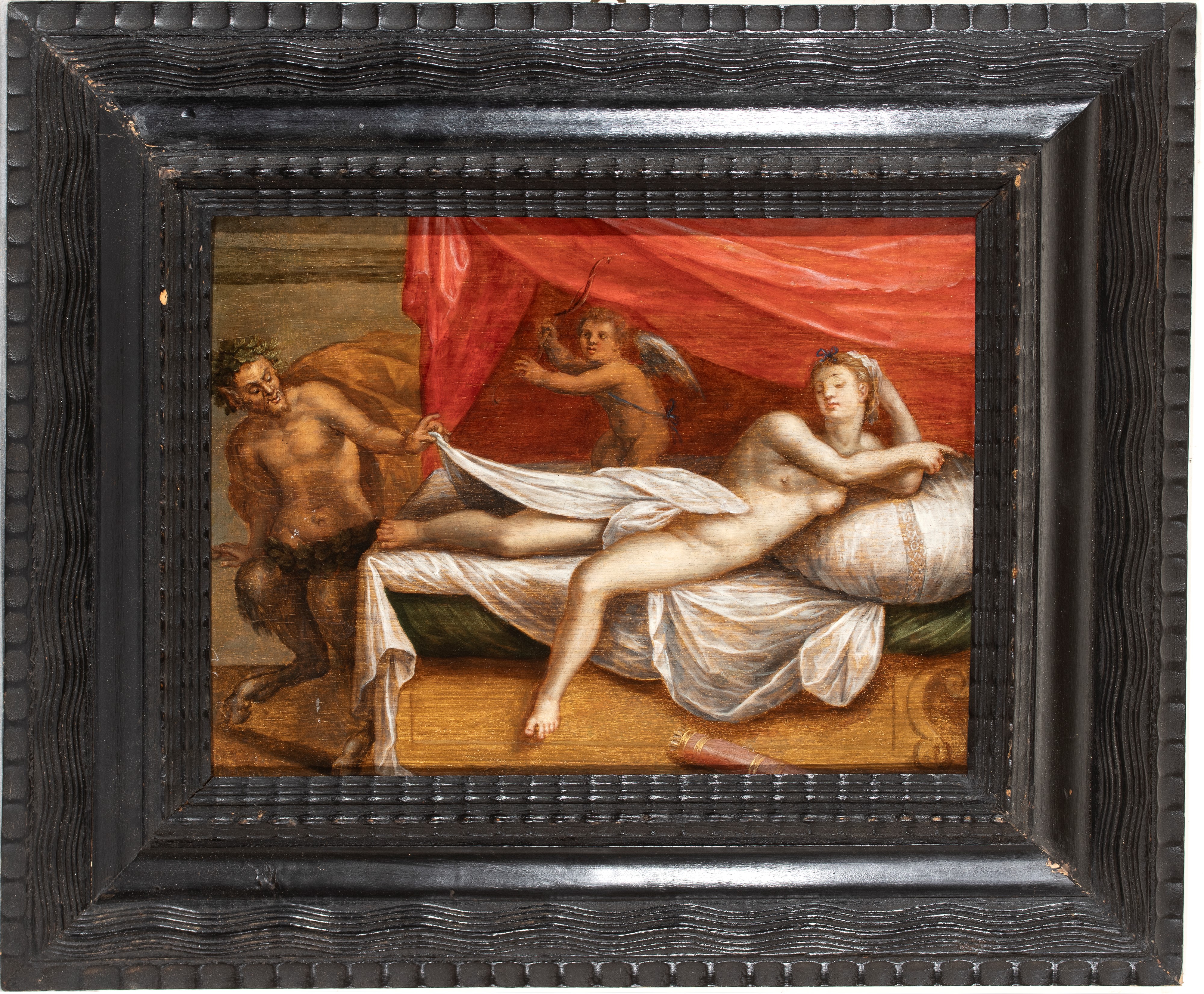 Artista Fiammingo Attivo in Italia, Seconda Metà XVI Secolo - Venere insidiata da un satiro, olio...