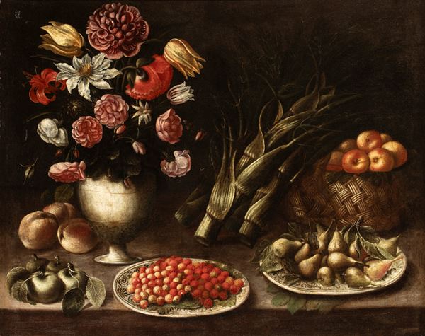 Natura mora di frutti, fiori e ortaggi