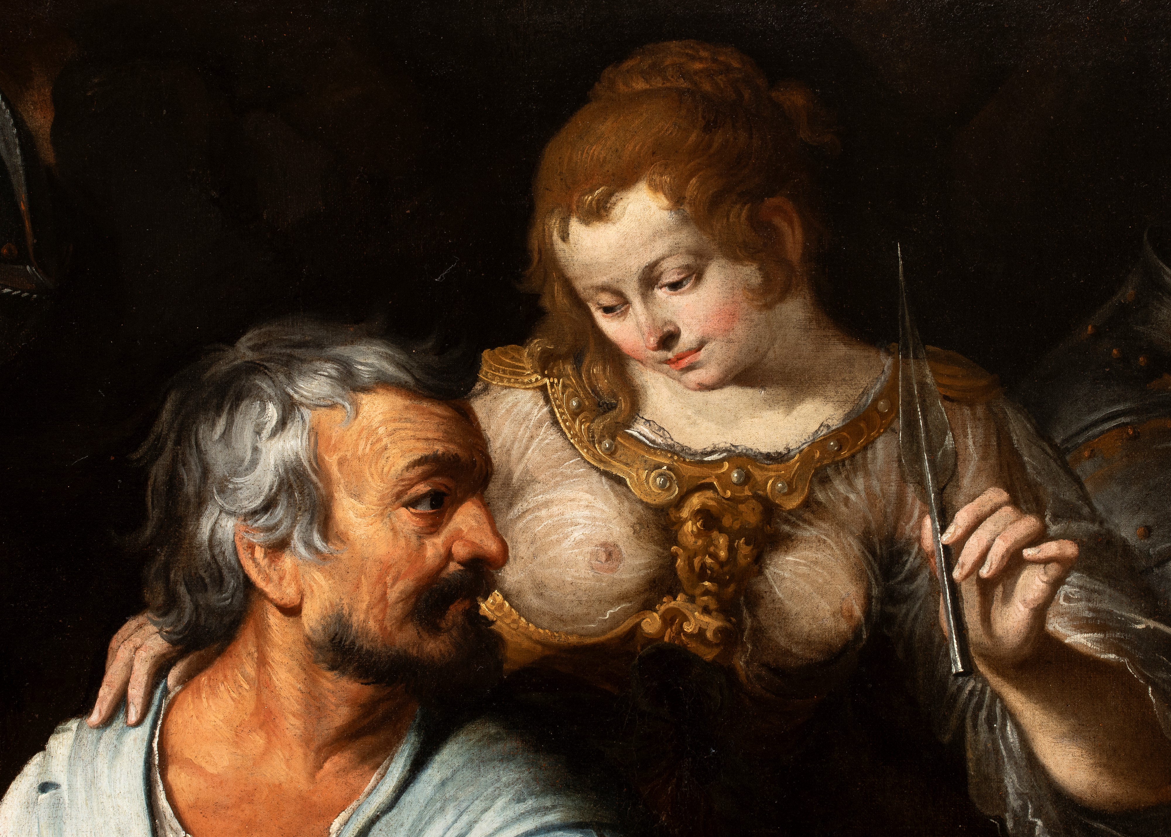 Artista Genovese, XVII Secolo - Venere nella fucina di Vulcano, olio su tela con cornice