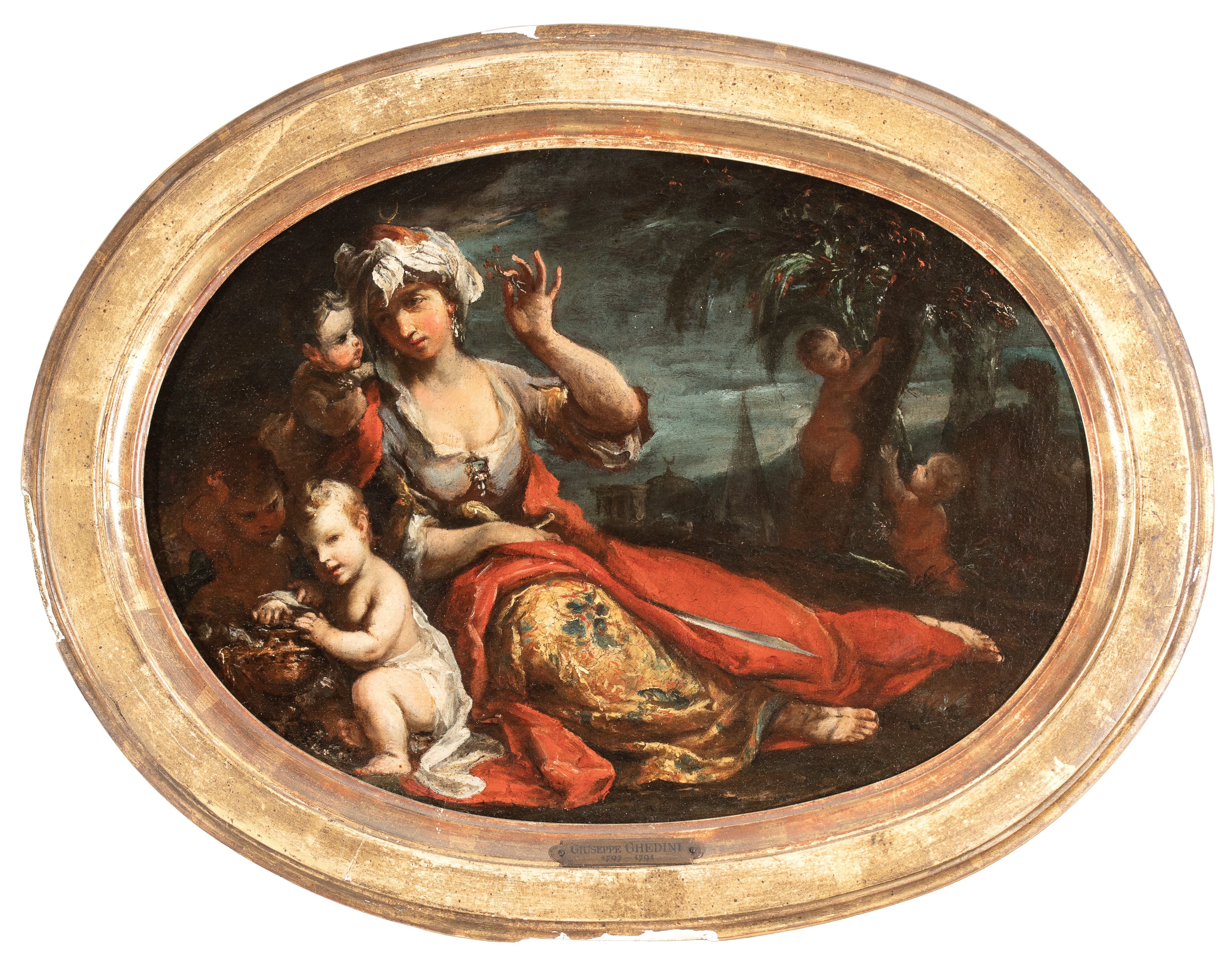 Giuseppe Antonio Ghedini - Allegoria dell’Asia e Allegoria dell’America (coppia di dipinti), olio...