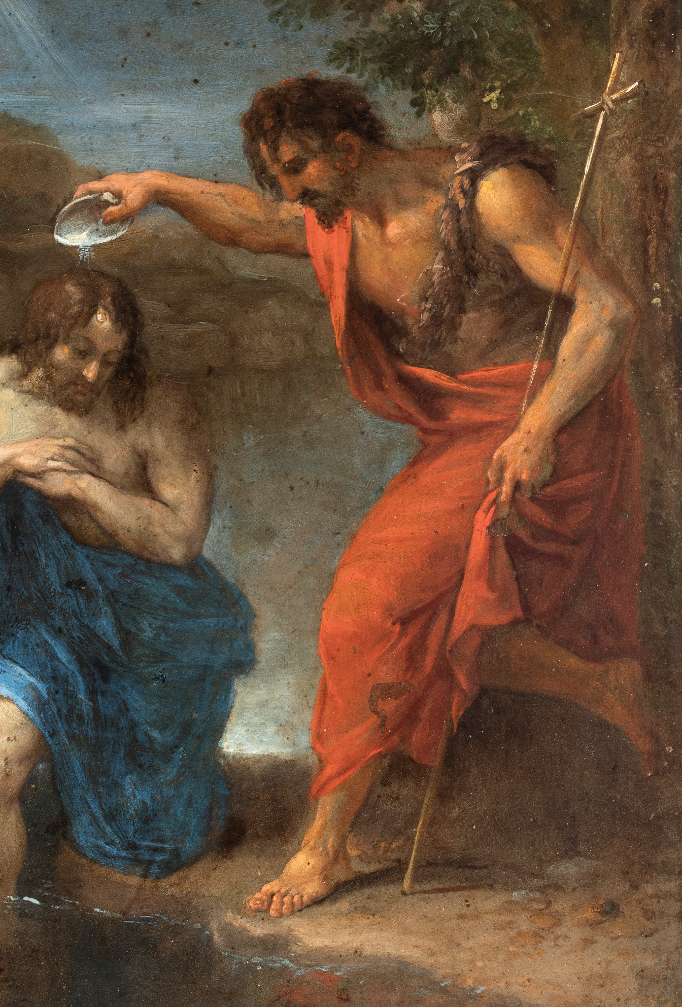Artista Attivo a Roma, XVII Secolo - Battesimo di Cristo, olio su rame