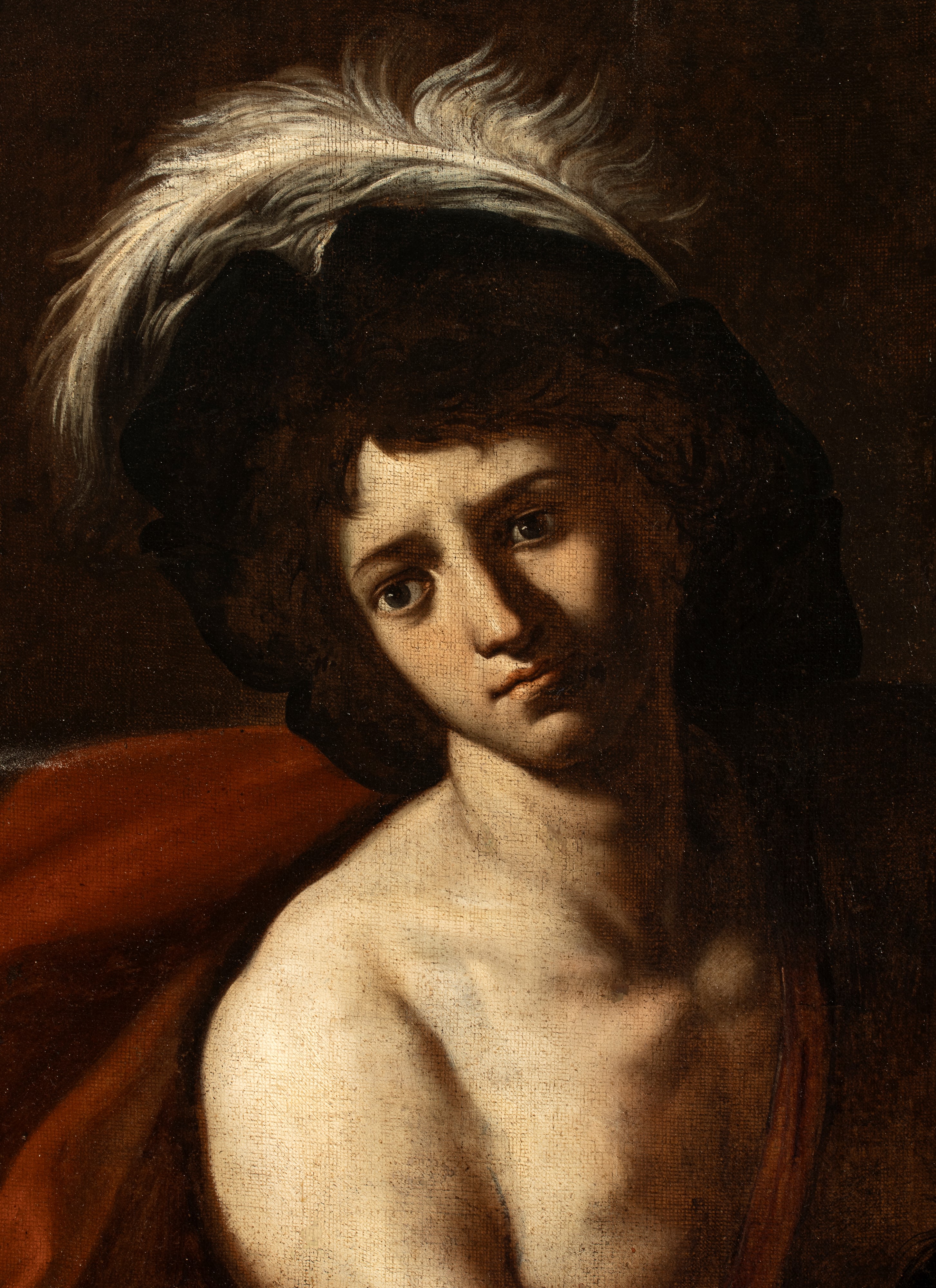 Artista Attivo a Napoli, Primo Quarto XVII Secolo - David con la testa di Golia, olio su tela (co...