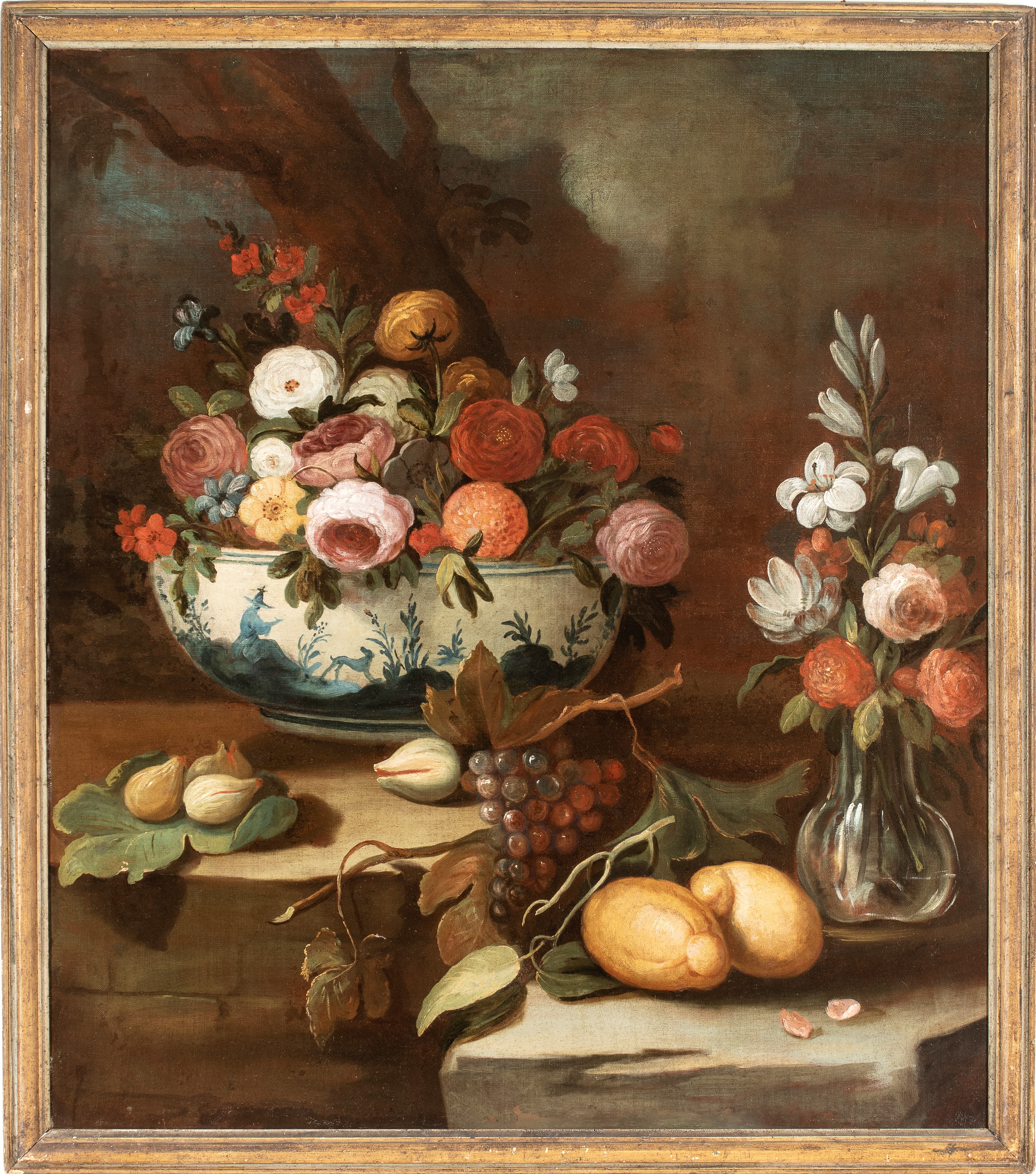 Artista Attivo a Napoli, XVIII Secolo - Natura morta di fiori e frutta, olio su tela