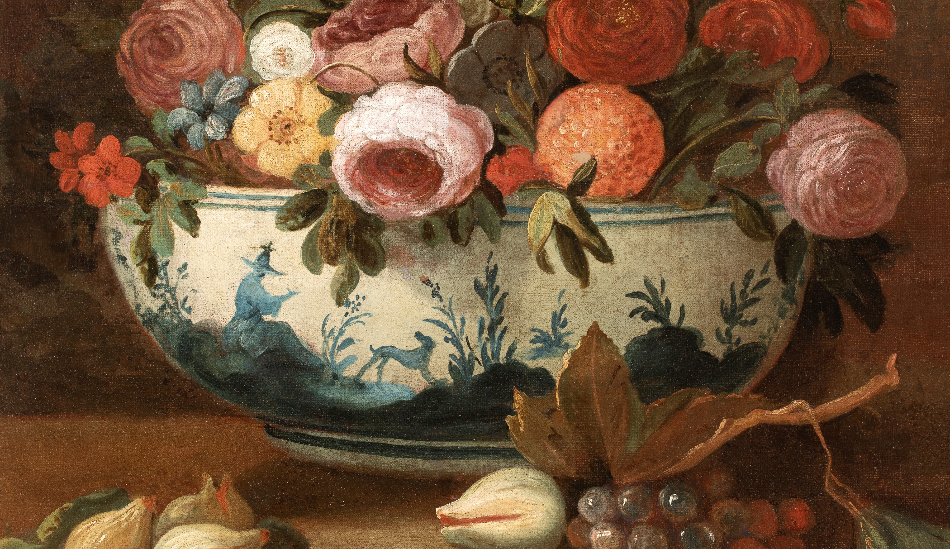 Artista Attivo a Napoli, XVIII Secolo - Natura morta di fiori e frutta, olio su tela