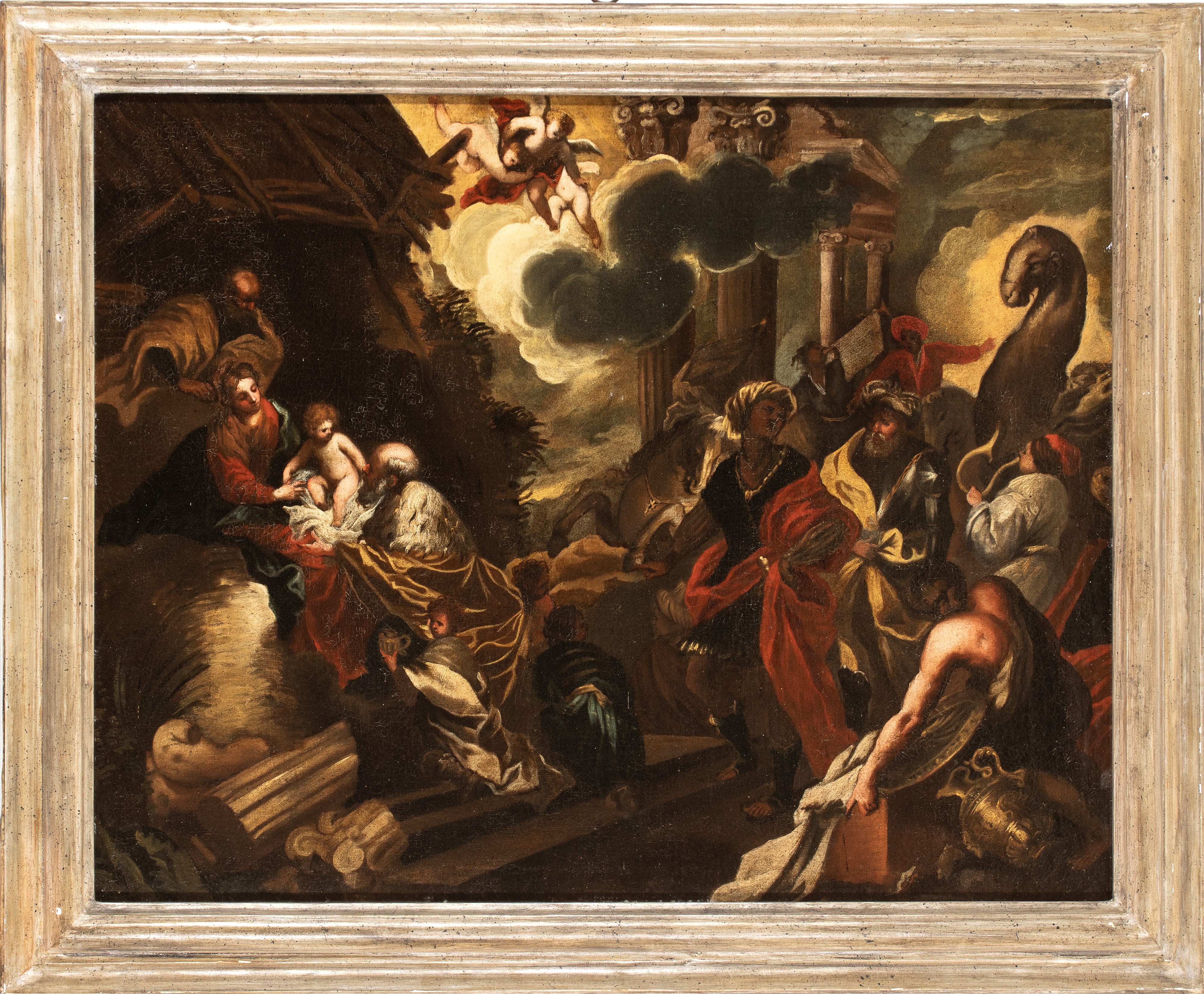 Artista Attivo a Napoli, Seconda Metà XVII Secolo - Adorazione dei Magi, olio su tela