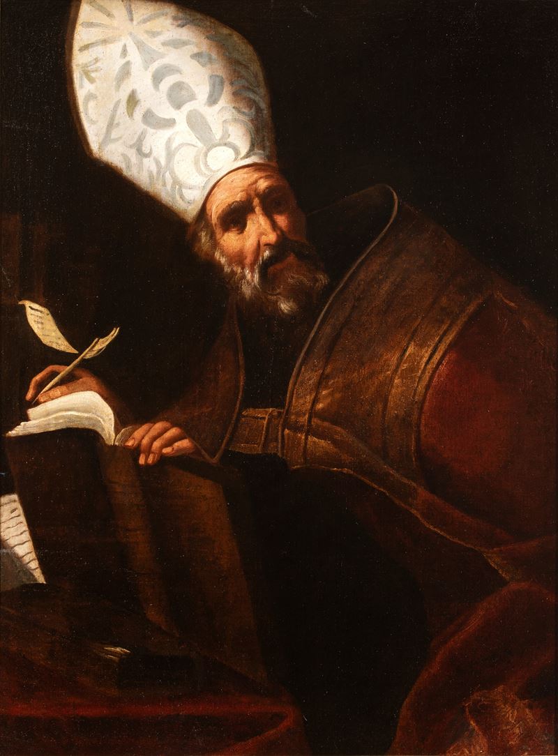 Artista Attivo a Napoli, Seconda Metà XVII Secolo - Sant'Agostino vescovo, olio su tela