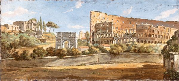 View of the Colosseum with the Palatine Hill and the Arch of Constantine