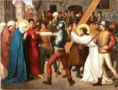 Gesù incontra la Vergine Maria lungo la Via Crucis