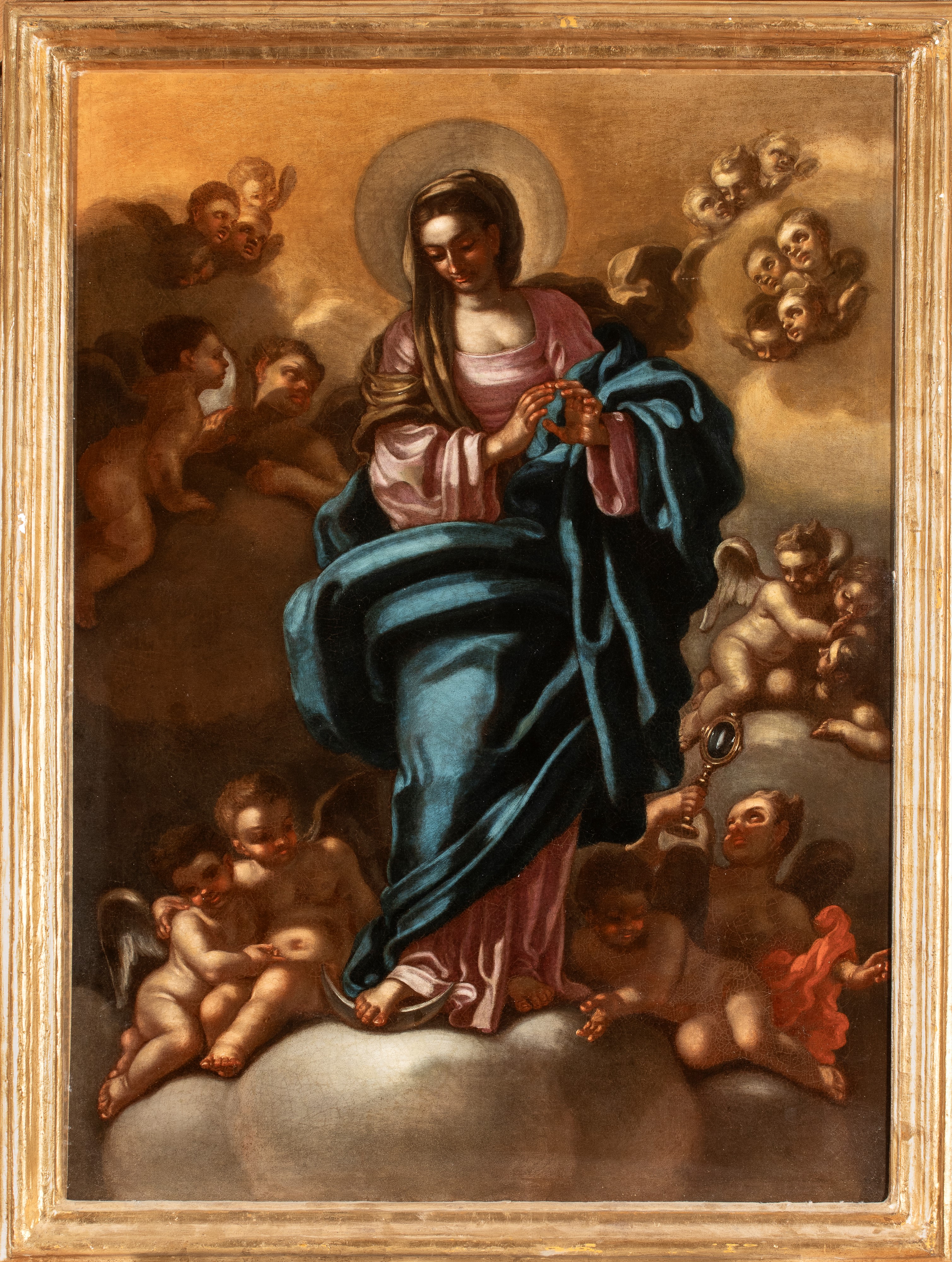 Artista Attivo a Napoli, Prima Metà XVIII Secolo - Vergine Immacolata circondata da angeli, olio ...