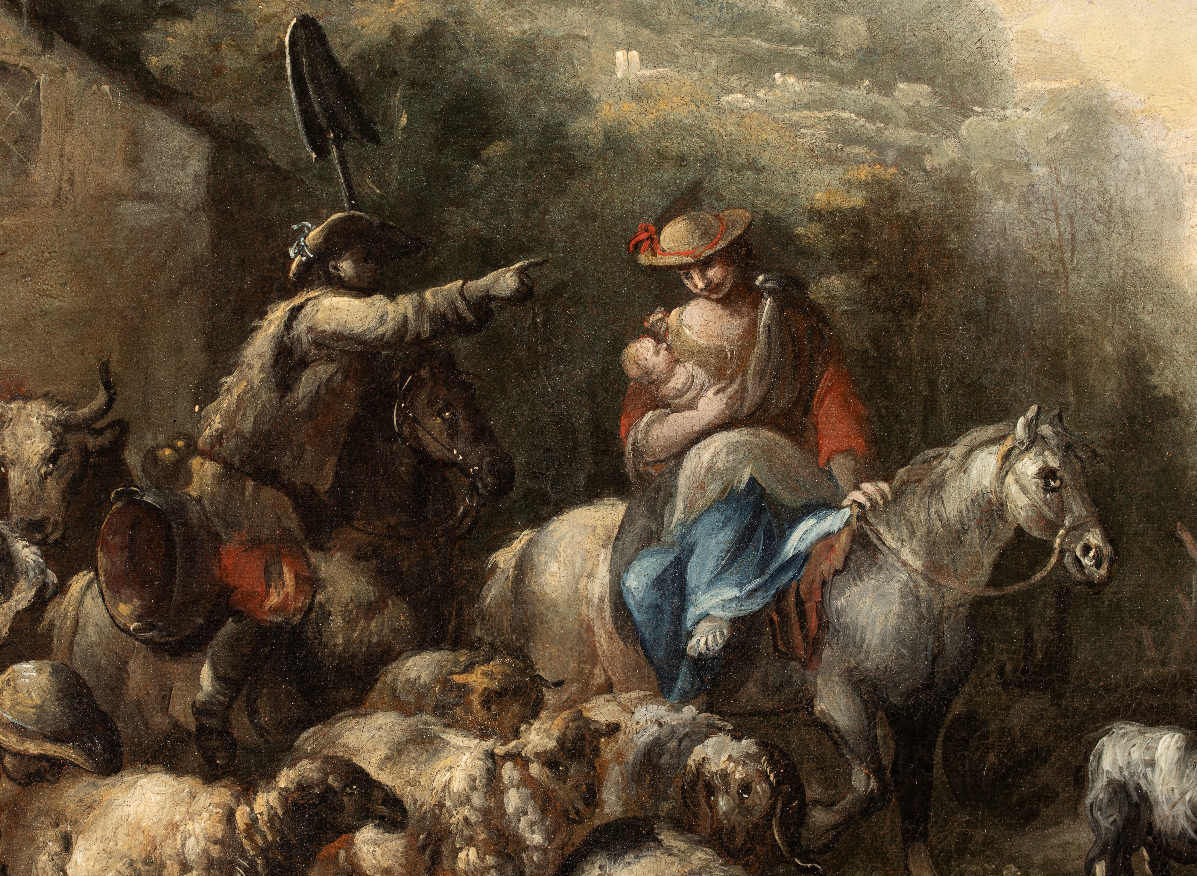 Domenico Brandi - Famiglia di pastori con gregge in un paesaggio, olio su tela