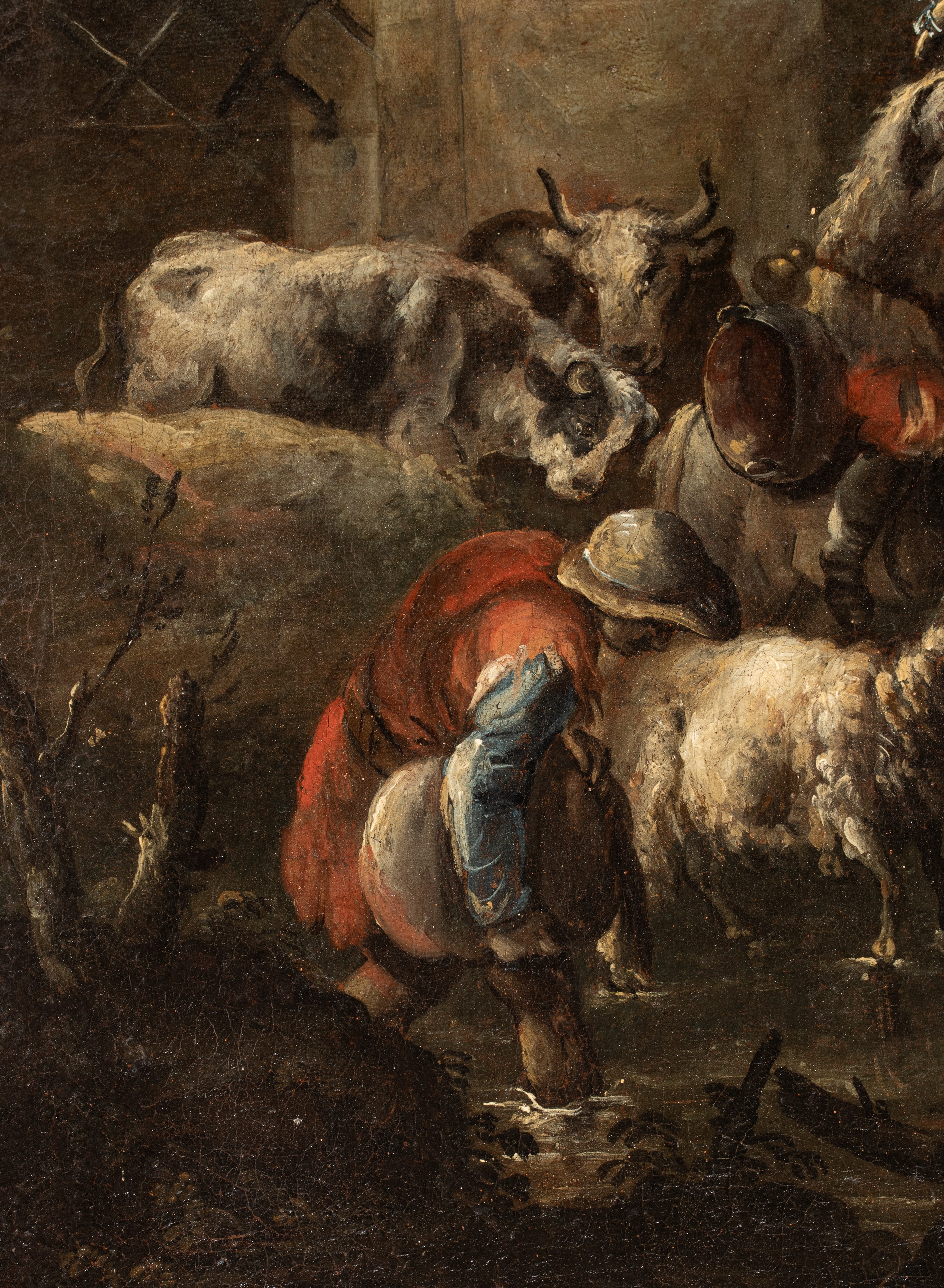 Domenico Brandi - Famiglia di pastori con gregge in un paesaggio, olio su tela