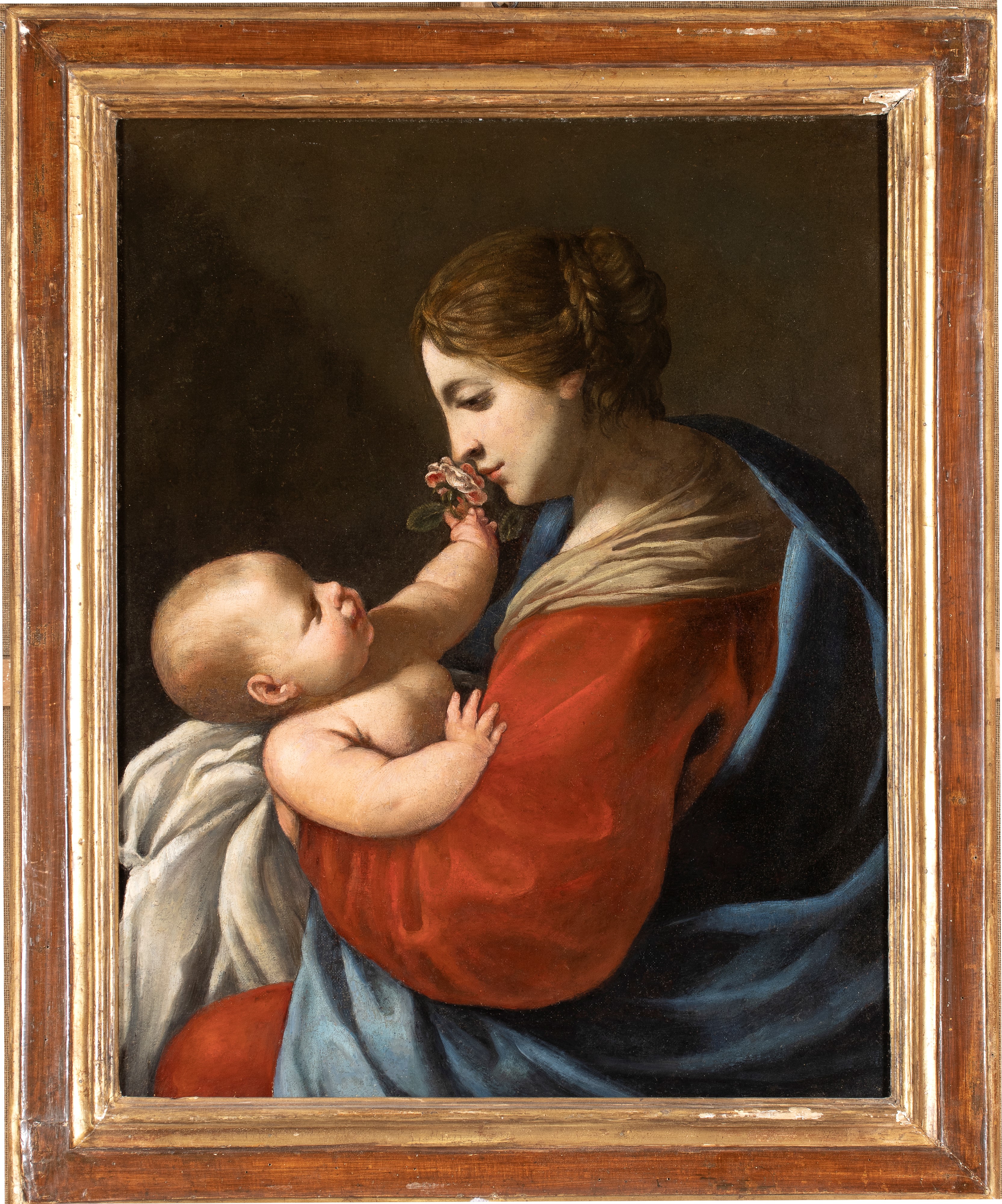Artista Attivo a Roma, Prima Metà XVII Secolo - Madonna della rosa, olio su tela