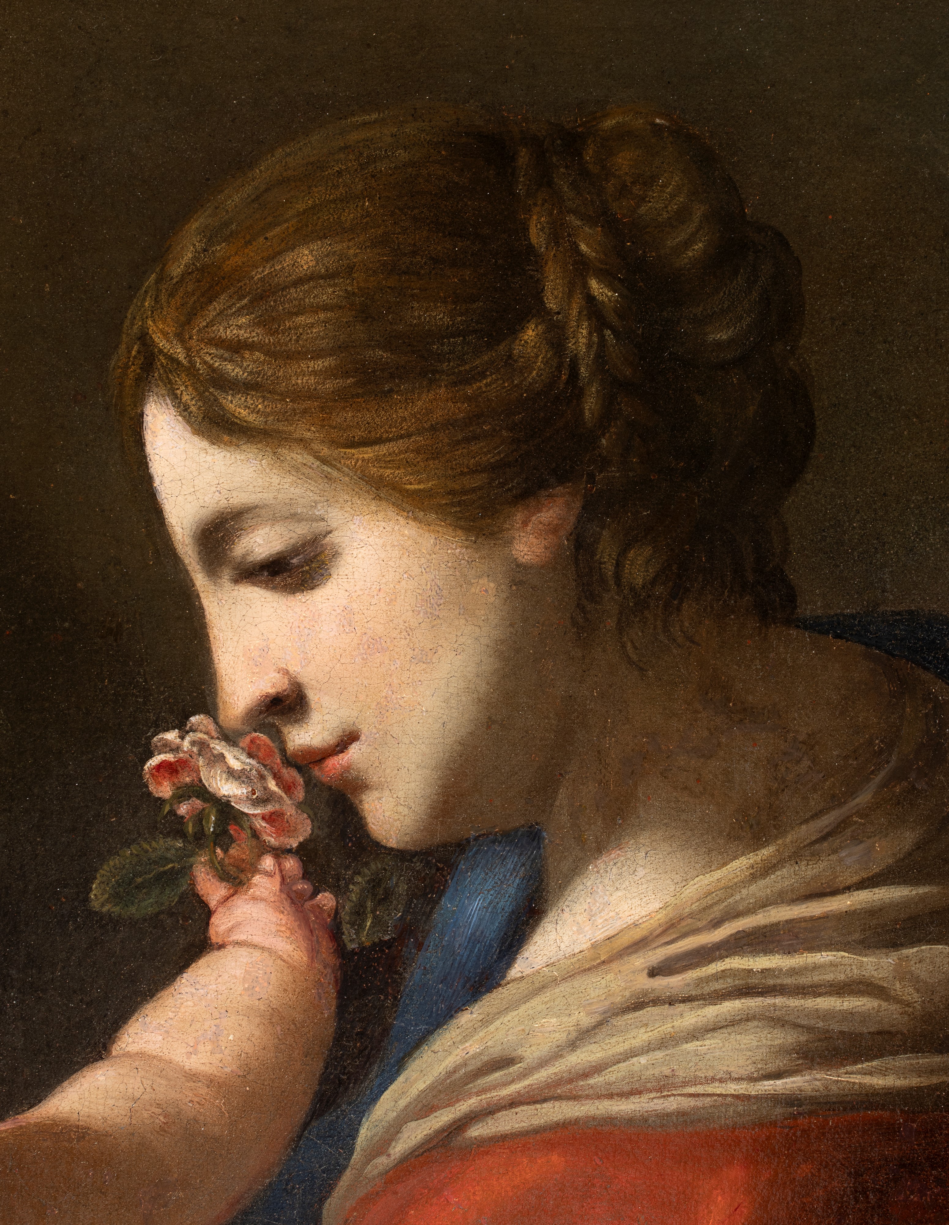 Artista Attivo a Roma, Prima Metà XVII Secolo - Madonna della rosa, olio su tela