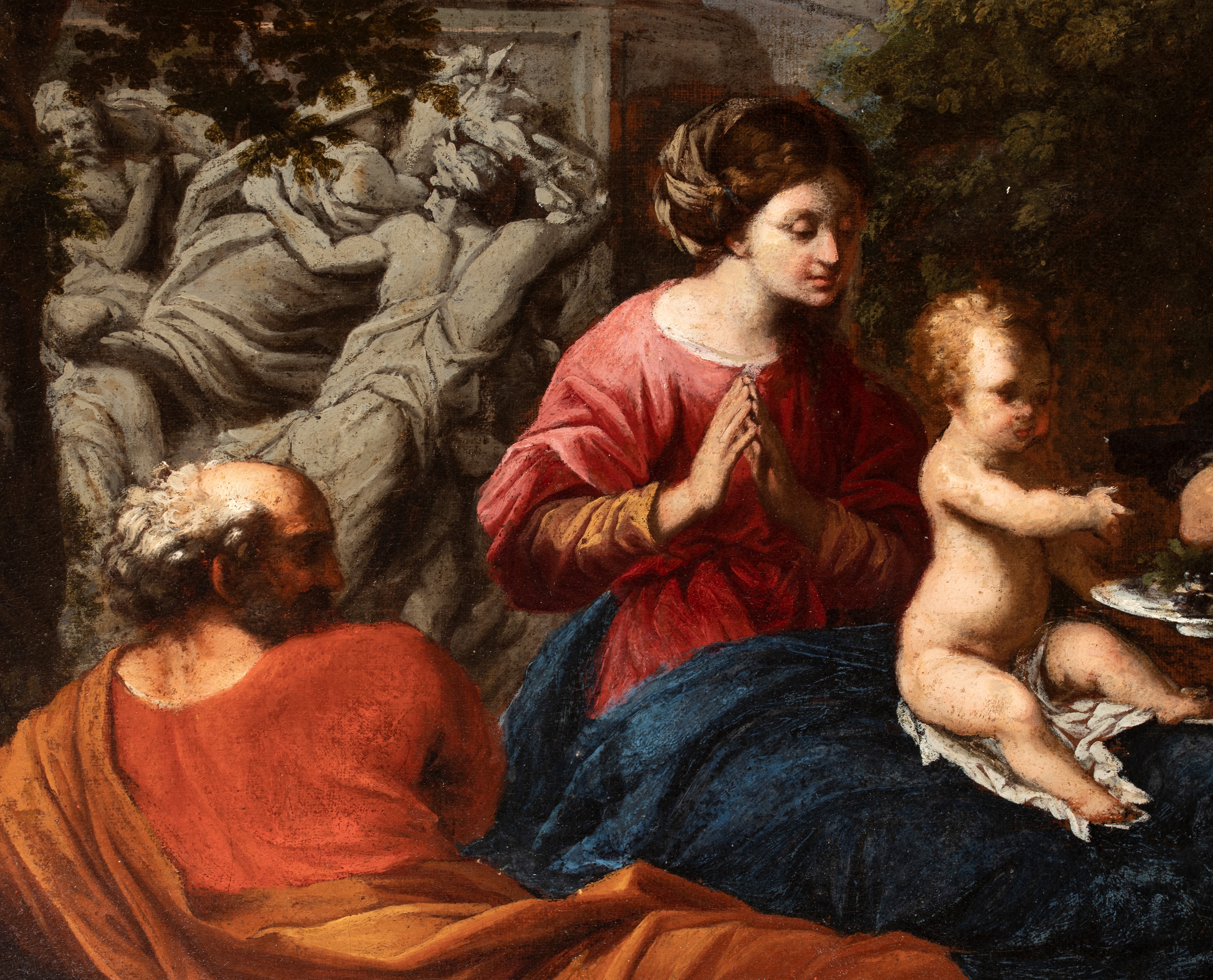 Artista Attivo a Roma, Seconda Metà XVII Secolo - Sacra Famiglia confortata dagli angeli nella fu...