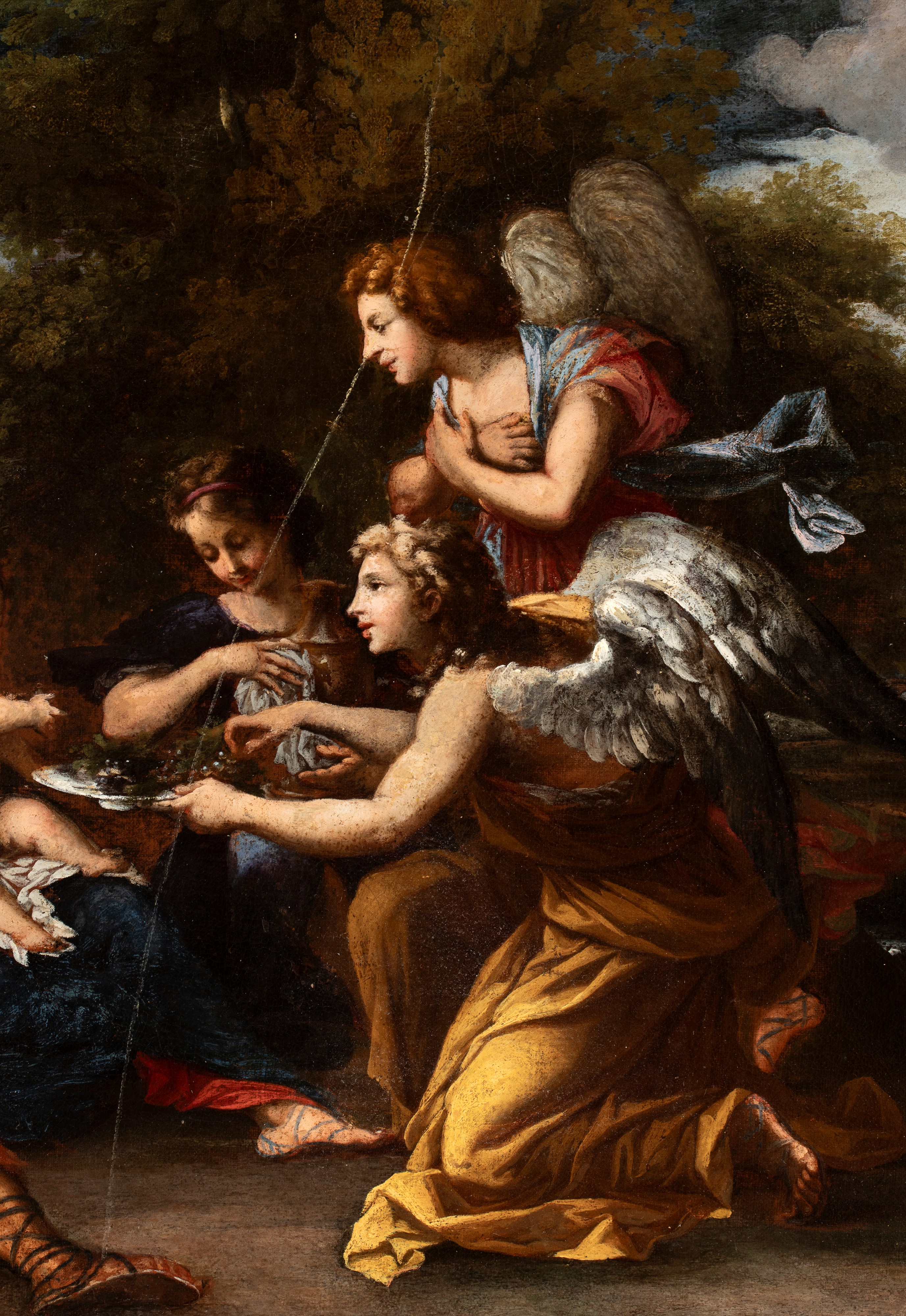 Artista Attivo a Roma, Seconda Metà XVII Secolo - Sacra Famiglia confortata dagli angeli nella fu...