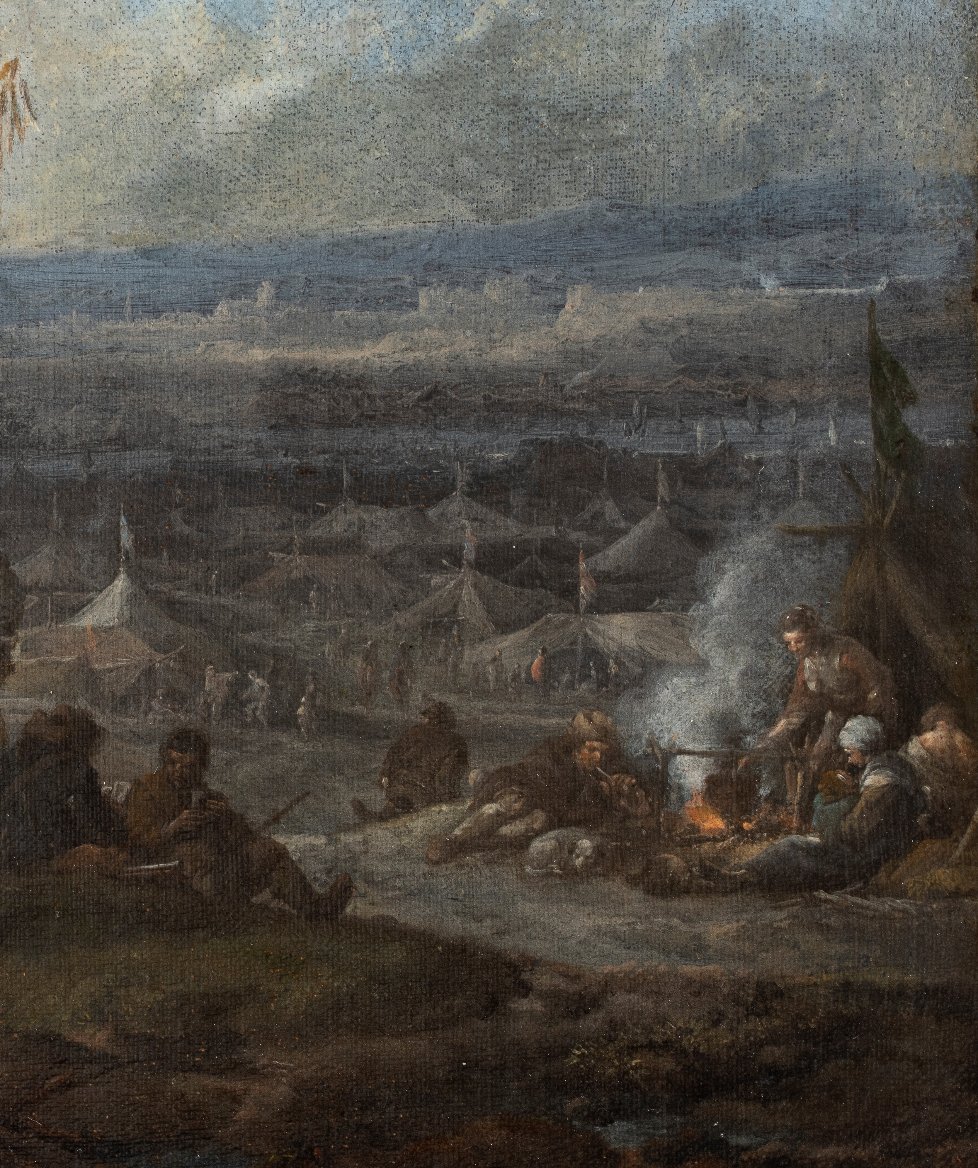 Philips Wouwerman - Accampamento con cavalieri e mercanti, olio su tela