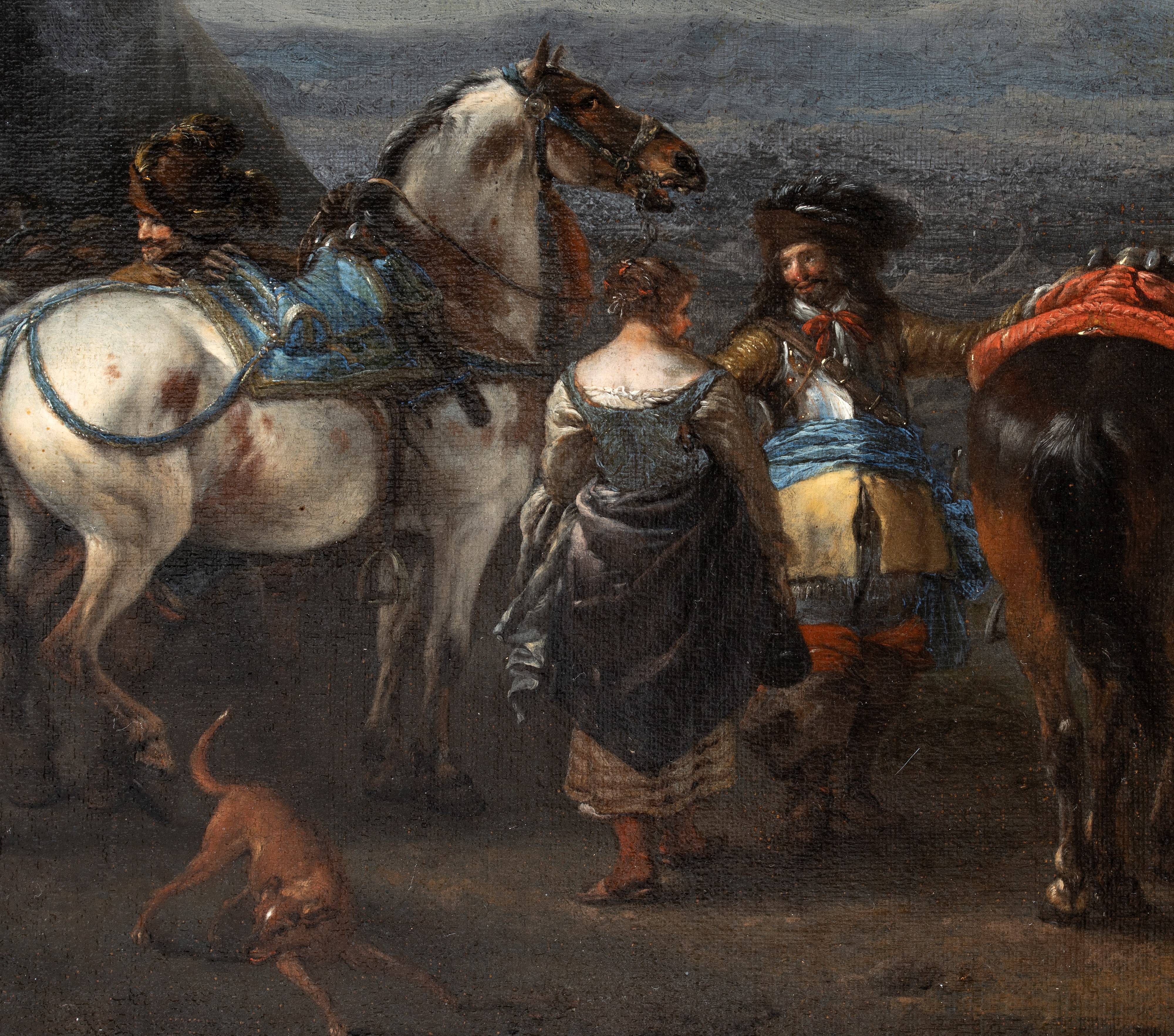 Philips Wouwerman - Accampamento con cavalieri e mercanti, olio su tela