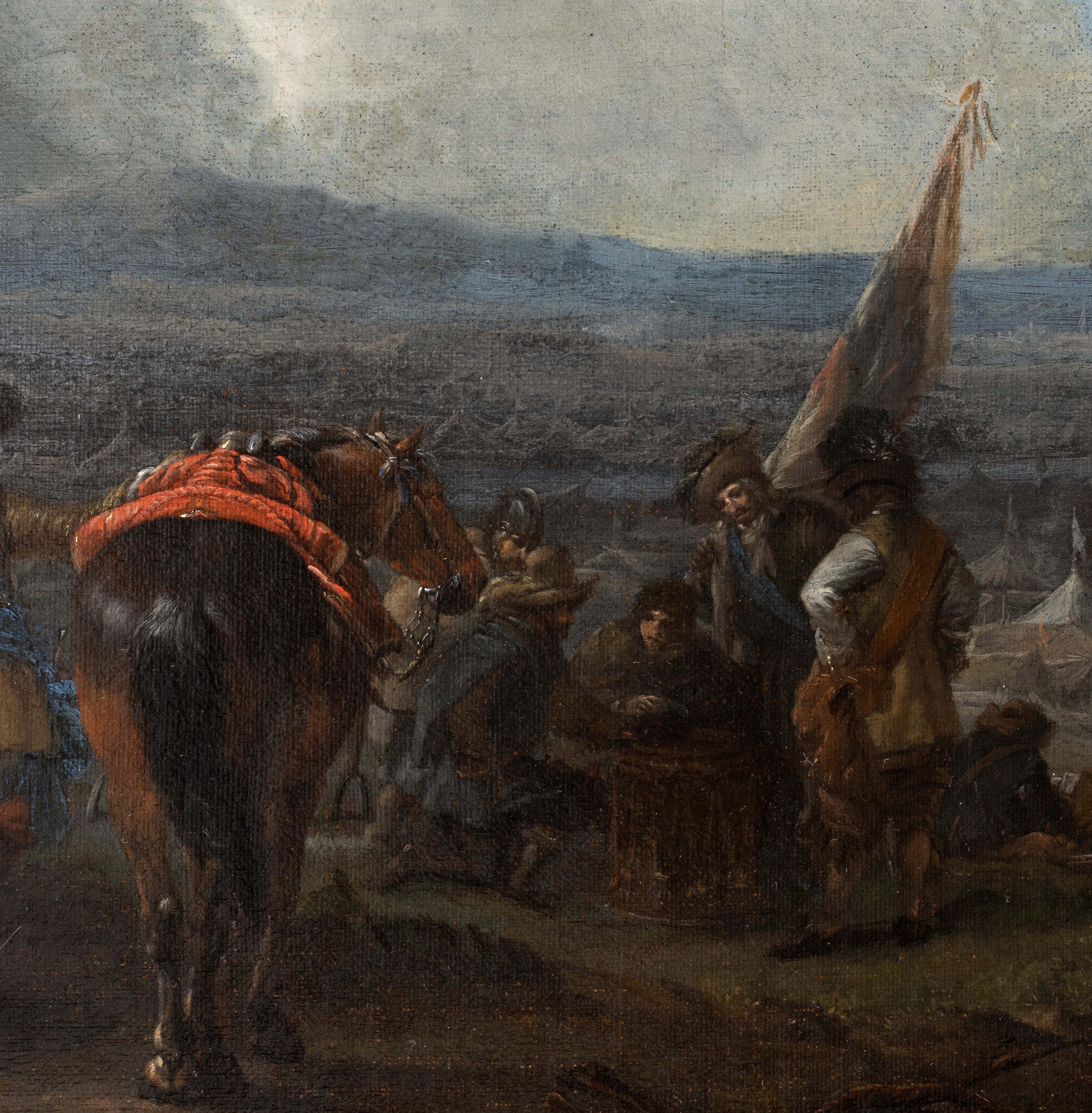 Philips Wouwerman - Accampamento con cavalieri e mercanti, olio su tela