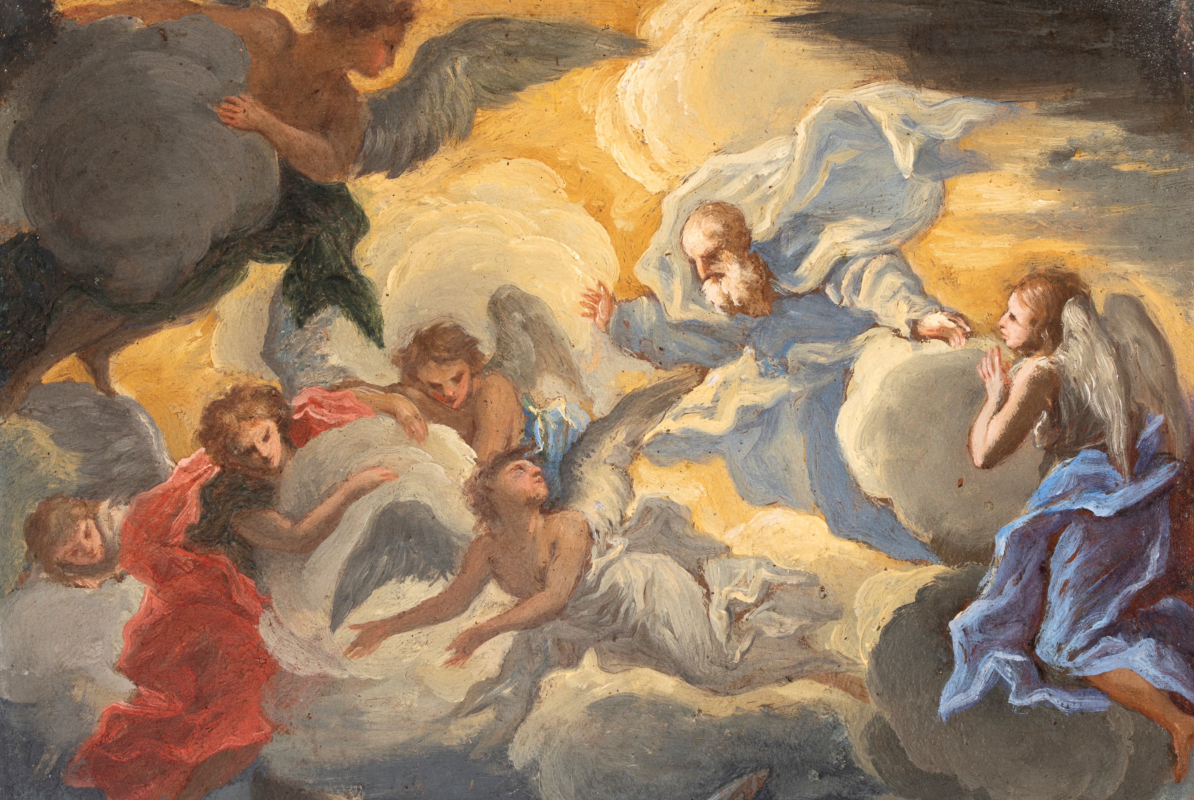 Artista Genovese, Seconda Metà XVII Secolo - Sacra Famiglia con angeli, olio su matrice in rame