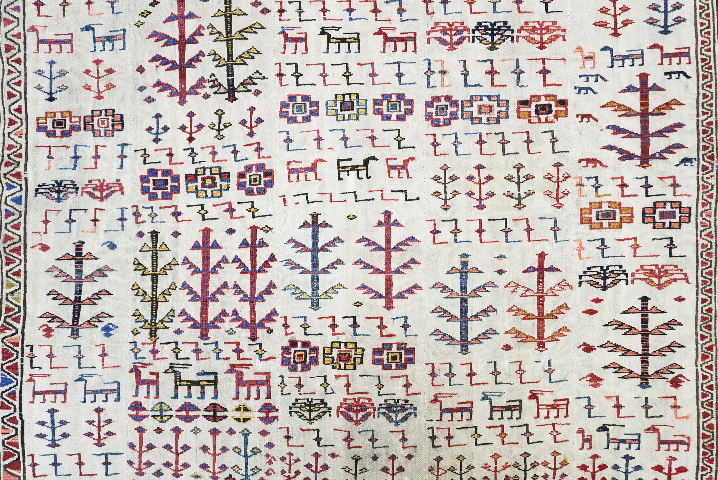 Kilim Verneh, Shahsevan, fondo bianco, XIX secolo