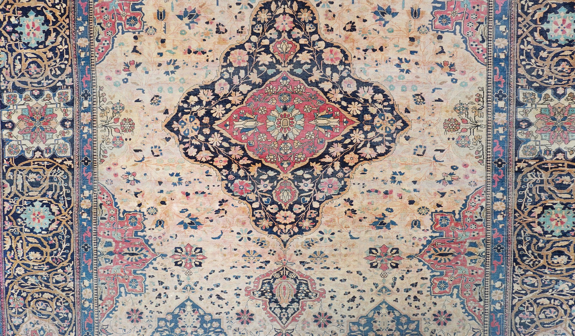 Tappeto Kashan Mohtashem, annodatura fine in lane Kork, Persia Centrale XIX secolo