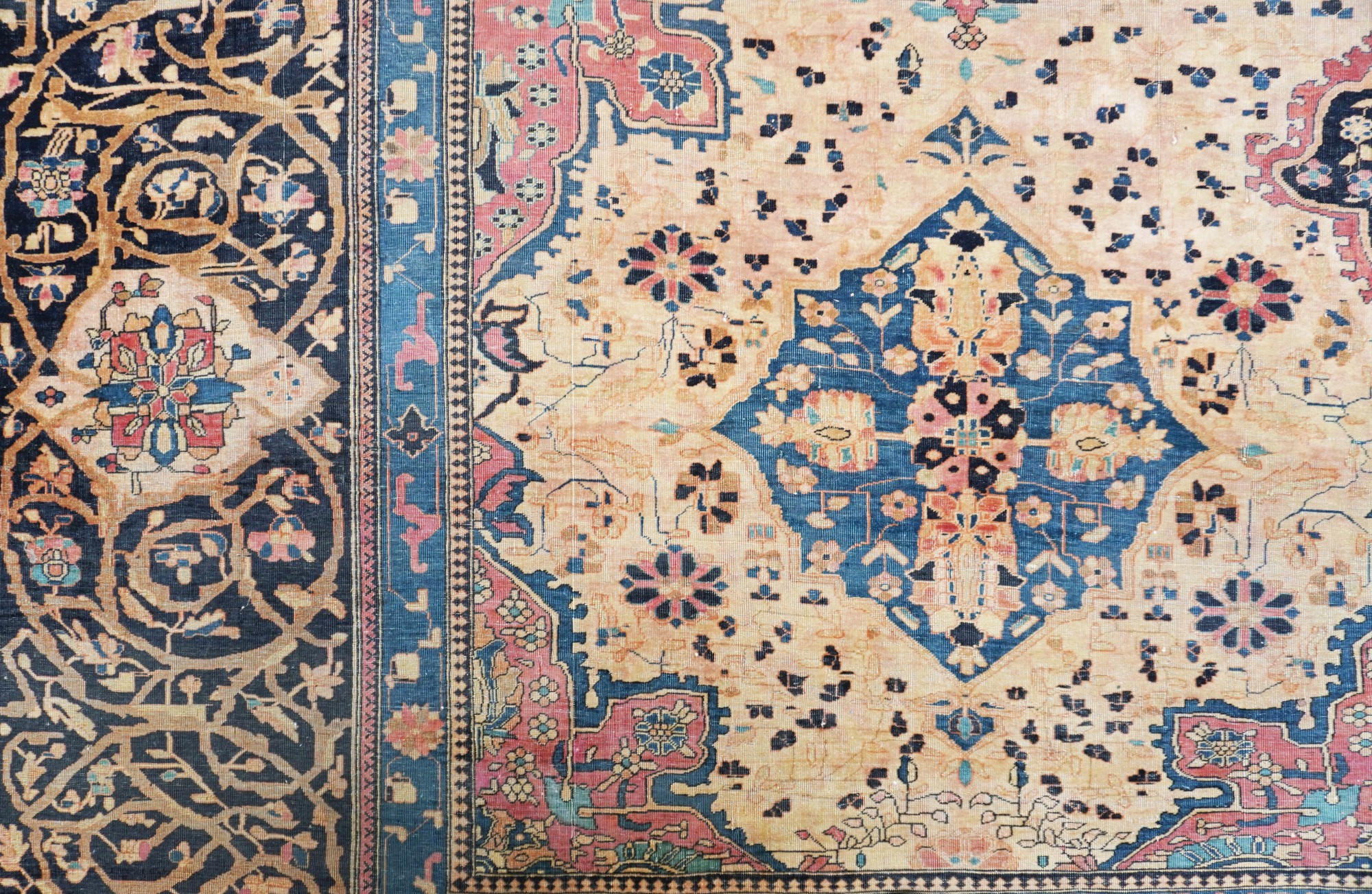Tappeto Kashan Mohtashem, annodatura fine in lane Kork, Persia Centrale XIX secolo