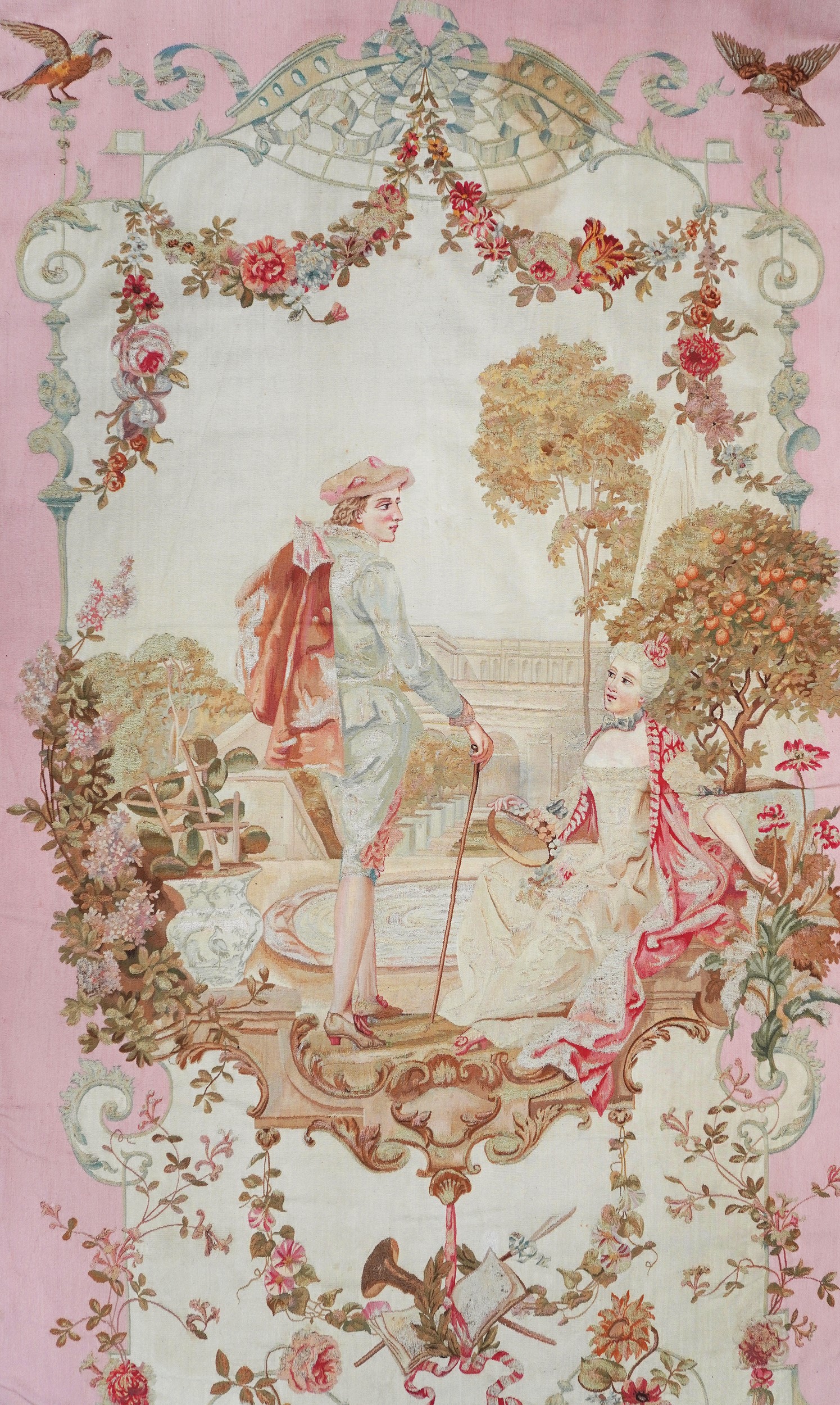 Manifattura Reale di Aubusson, Arazzo Aubusson, scena di incontro galante in giardino