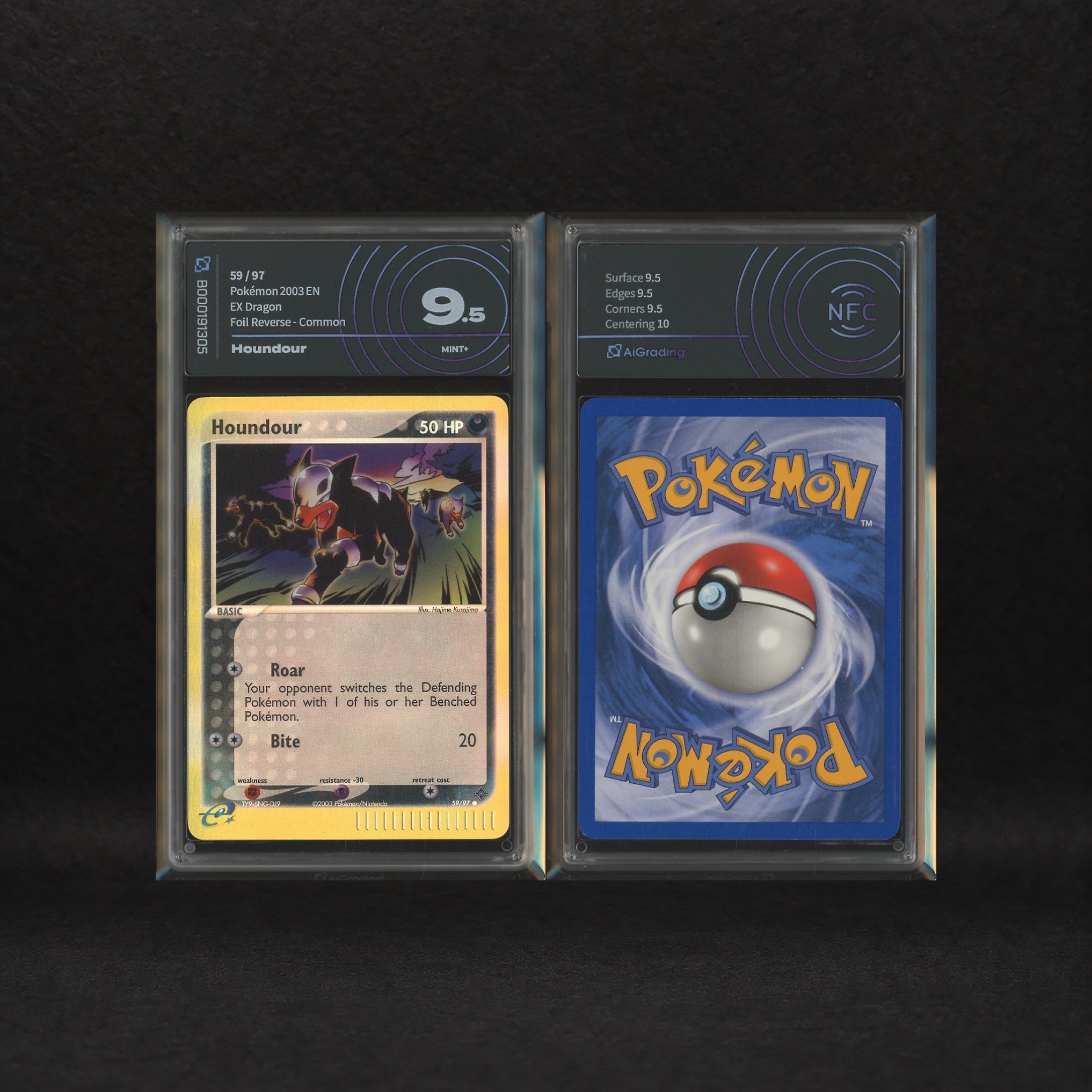 The Pokémon Company - Houndour Evolution Line Reverse Holo Lot: Houndour #59, Houndoom #34, Ex Dr...