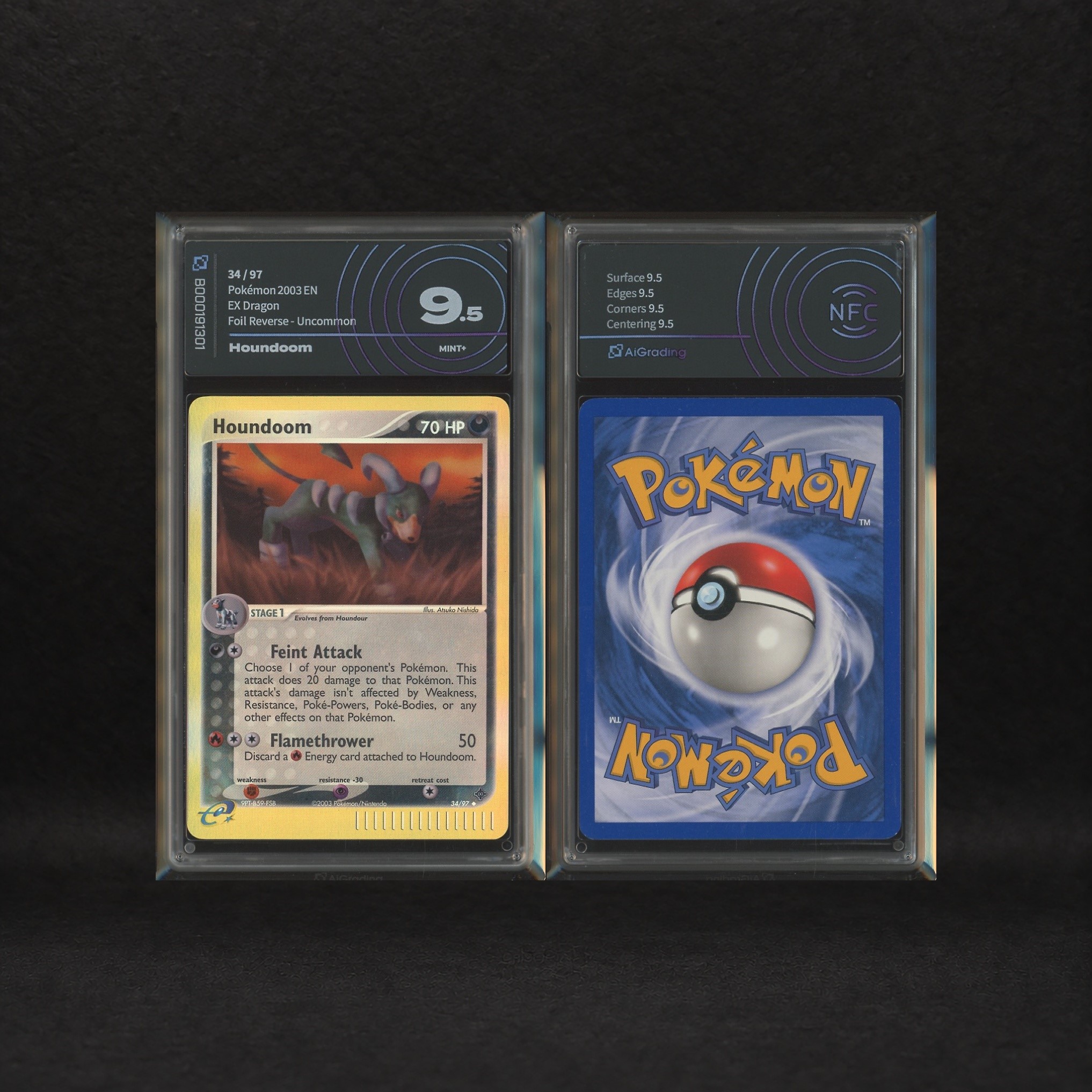 The Pokémon Company - Houndour Evolution Line Reverse Holo Lot: Houndour #59, Houndoom #34, Ex Dr...