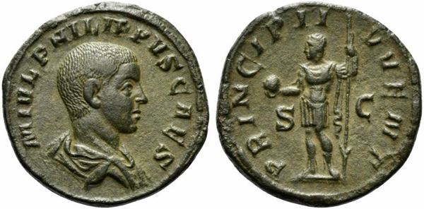 Philip II Caesar, Sestertius struck under Philip I, Rome, AD 244-246; AE (g 20,...