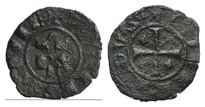 Brindisi. Corrado i (1250-1254). Mezzo Denaro. Mi (12mm, 0.25g). Rx. R/ Cross; Bb