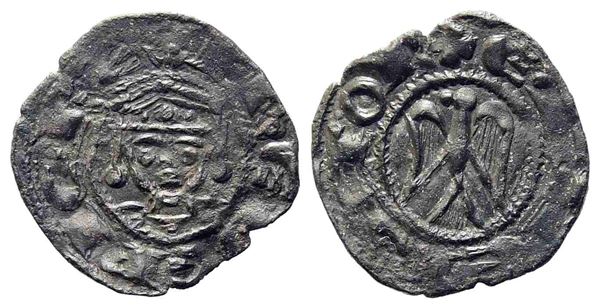 MESSINA. Regno di Sicilia. Enrico VI (1194-1197). Denaro. Mi (0,57 g). Volto fr...