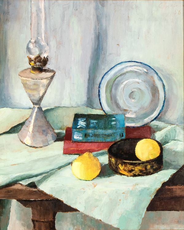 CESARINA GUALINO - Natura morta con limoni e libri