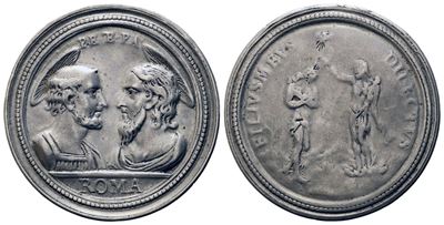 Roma. XVIII Secolo. Medaglia. Busti Affrontati dei Ss. Pietro e Paolo; Sopra, Pe Et Pa, All'eserg...