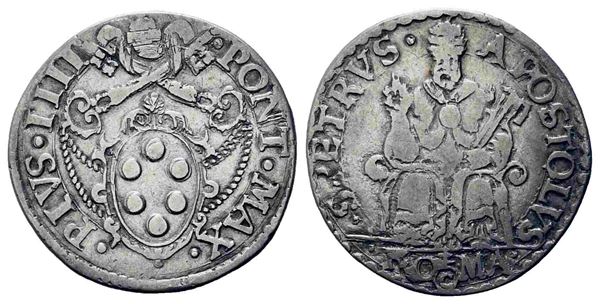 ROMA. Stato Pontificio. Pio IV (1559-1565). Testone. Ag (8,49 g). PIVS IIII PON...  - Asta Monete e medaglie moderne Italiane ed Estere - Bertolami Fine Art - Casa d'Aste