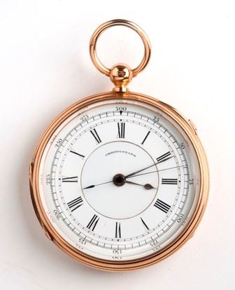 English Victorian 18k gold pocket watch, chronograph 1/5 centre seconds - Londo...