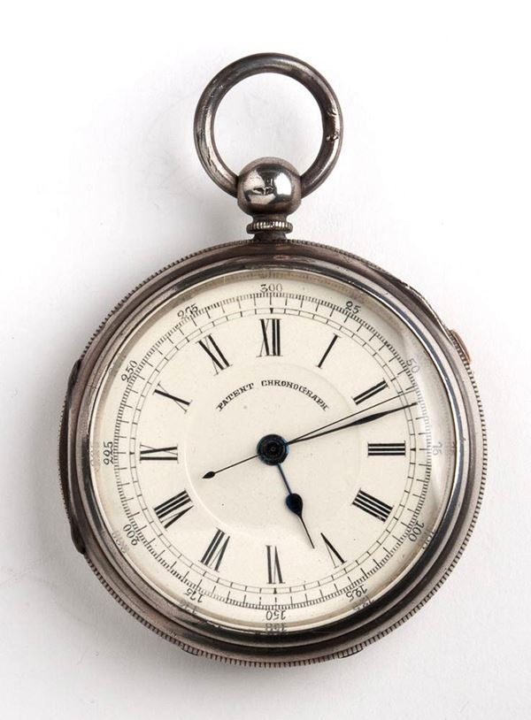 Orologio da tasca vittoriano inglese in argento, cronografo 1/5 centre seconds - Chester 1882 