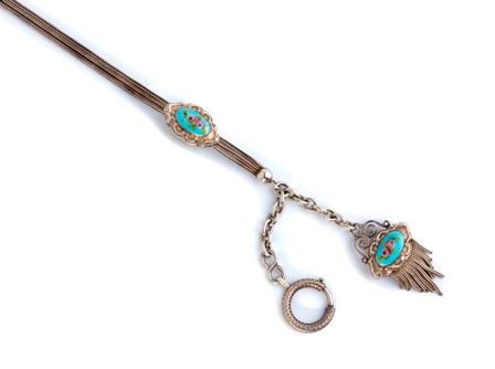 Catena da orologio francese in argento e smati   