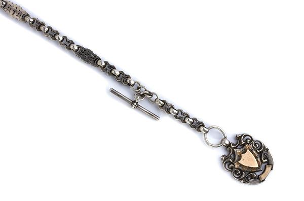 English Victorian sterling silver pocket watch chain - Birmingham 1898