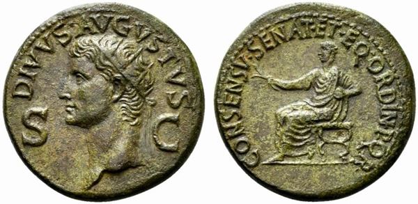 Divus Augustus, Dupondius struck under Caligula, Rome, AD 37-40...