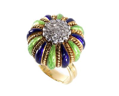 Anello in Oro, Diamanti e Smalti - Usa, Anni '50