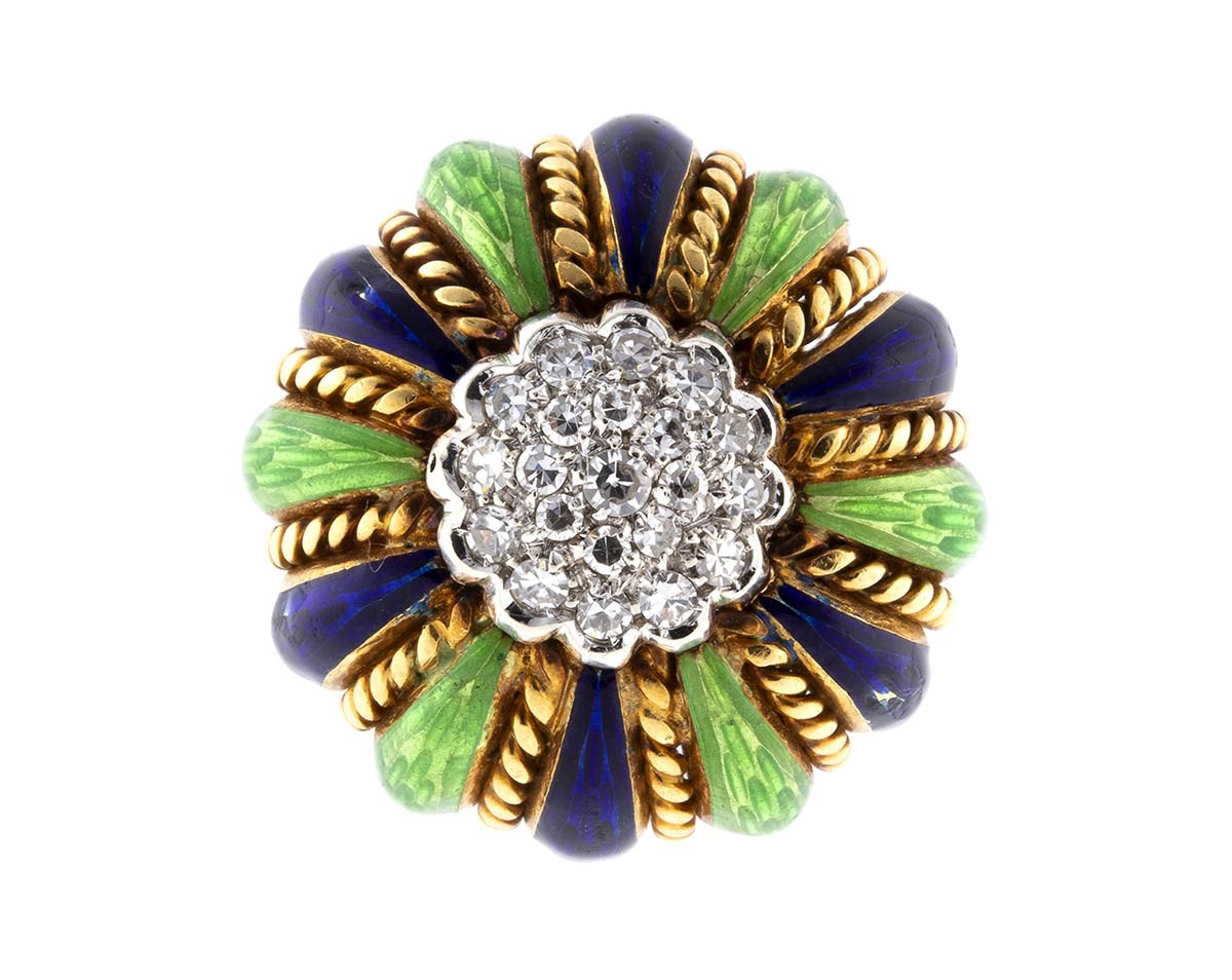 Anello in Oro, Diamanti e Smalti - Usa, Anni '50