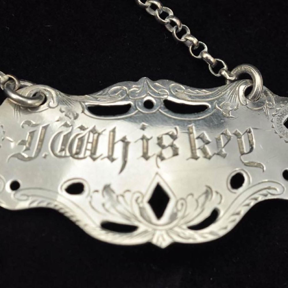 Set di 4 Targhette per Liquori Vittoriane Inglesi in Argento - Birmingham 1864, Argentieri Grey &...