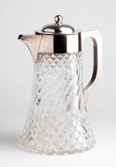 Caraffa Vittoriana Inglese in Cristallo e Argento - Birmingham 1890, Maestri Argentieri John Grin...