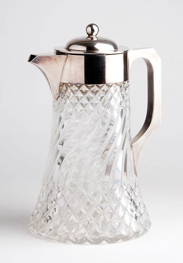 English Victorian sterling silver and cut crystal water jug - Birmingham 1890, mark of JOHN GRINSELL & Co.