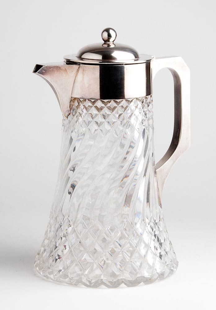 Caraffa Vittoriana Inglese in Cristallo e Argento - Birmingham 1890, Maestri Ar...