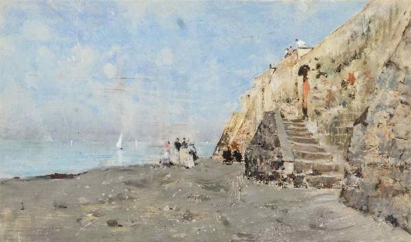 GIUSEPPE CASCIARO
Ortelle, 1863 - Napoli, 1941 - Marina con figure...
