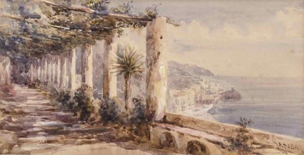 LUIGI LANZA
Venezia, 1860 - 1917 - Il chiostro dei Capuccini di Amalfi...