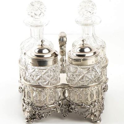 Rara Cruet Inglese William IV in Argento con Quattro Bottiglie - Londra 1836, Maestri Argentieri ...