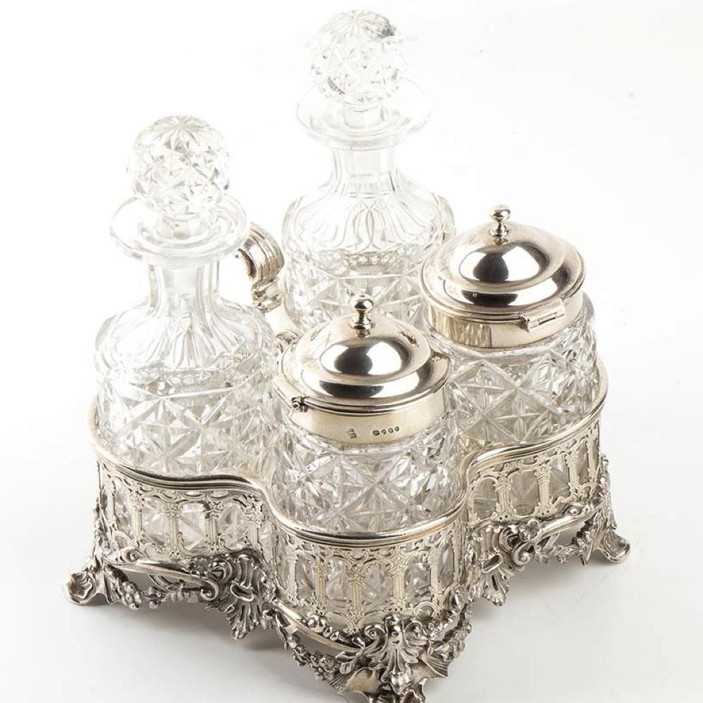 Rara Cruet Inglese William IV in Argento con Quattro Bottiglie - Londra 1836, Maestri Argentieri ...